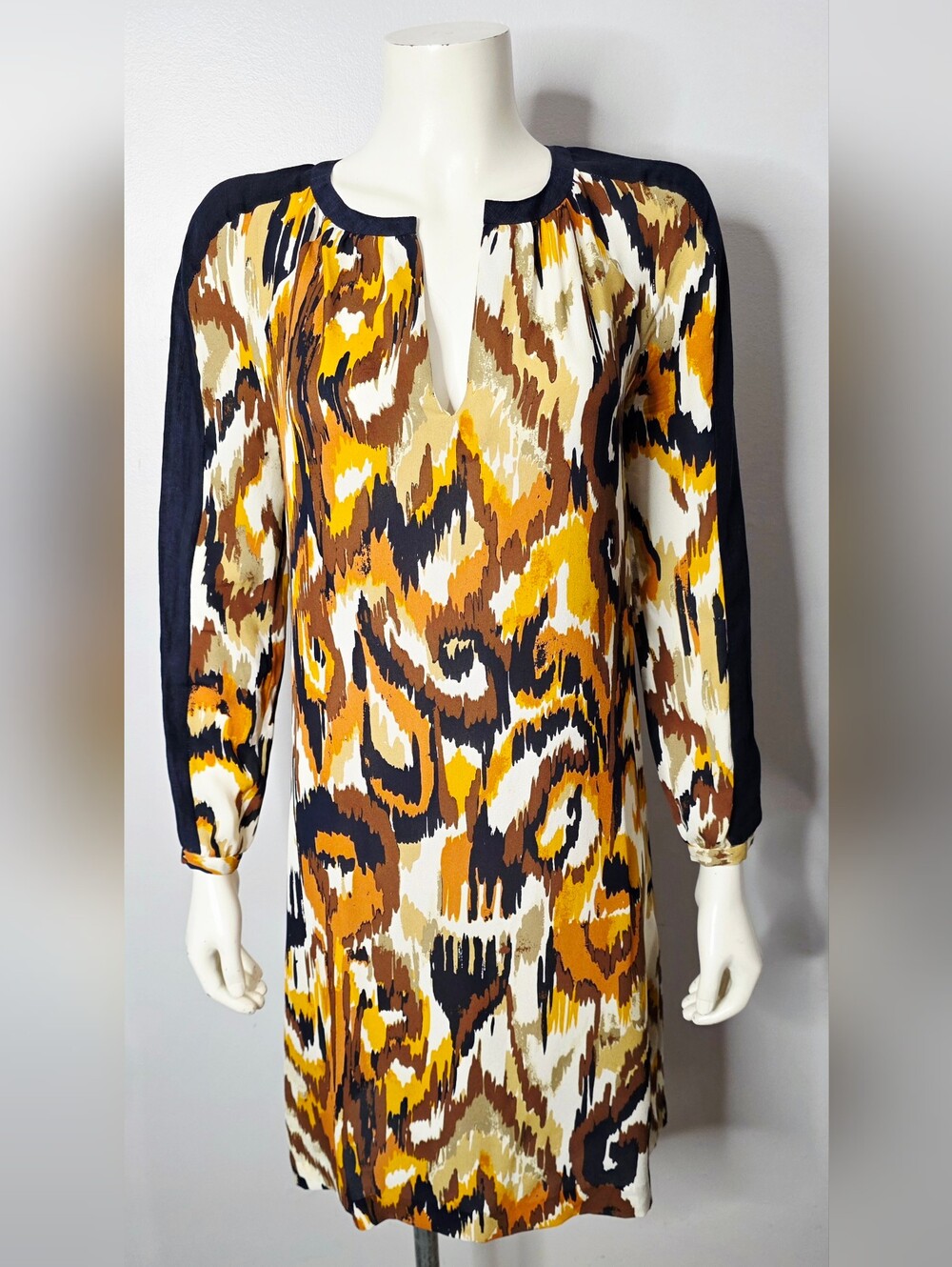 Tory Burch Silk Long Sleeve Ikat Tunic Dress